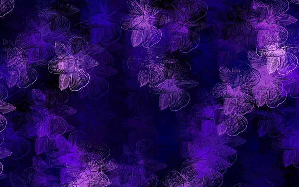 Violet Foncé Texture Vectorielle Rose Doodle Avec Des Fleurs Conception — Image vectorielle