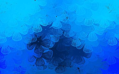 Koyu mavi vektör desenli ağaçlar, dallar. Çiçeklerle karalama tarzında renkli çizimler. Markan için şık bir model..