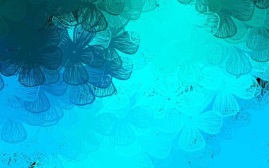 Koyu mavi vektör arka planda ağaçlar ve dallar var. Renkli, soyut karalama çiçekleri olan bir resim. İşiniz için en iyi tasarım..