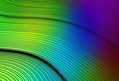 Eğri çizgileri olan koyu renkli vektör arkaplanı. Basit eğri biçiminde parlak renkli bir illüstrasyon. Cep telefonu ekranları için arkaplan.