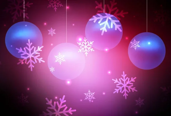 Fundo Vetor Rosa Escuro Estilo Xmas Ilustração Com Flocos Neve —  Vetores de Stock