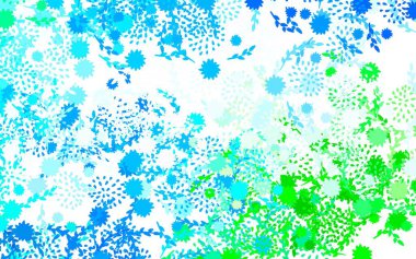 Açık mavi, çiçekli yeşil vektör zarif arka plan, güller. Çiçeklerle karalama tarzında renkli çizimler. Ağ ve ambalaj için elle boyanmış tasarım.