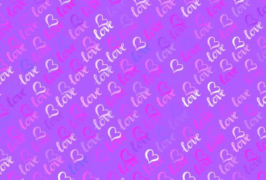 Açık Mor, pembe vektör desenli, renkli kalpli. Renkli arkaplanda güzel soyut kalpler. Karnaval için şablon, festival için romantik broşürler.