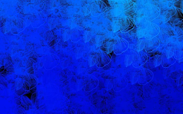 Templat Blue Gelap Elegan Dengan Bunga Ilustrasi Berwarna Warni Dalam - Stok Vektor
