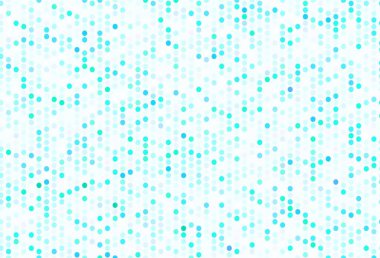 Açık mavi, noktalı kırmızı vektör arkaplanı. Parlak renkli soyut çemberlerin olduğu bir resim. Fütürist reklamlar ve kitapçıklar için şablon.