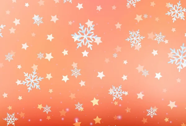 Patrón Vector Rojo Claro Con Copos Nieve Navidad Estrellas Ilustración — Vector de stock