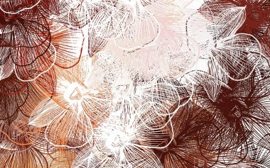 Açık Kırmızı, sarı vektör karalama arkaplanı ve çiçekler. Beyaz arka planda çiçeklerin dekoratif tasarımı. Duvar kağıtları, boyama kitapları için desen.