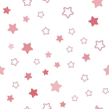 Açık kırmızı vektör gökyüzü yıldızlı kusursuz şablon. Yıldızlı modern geometrik soyut çizim. Tekstil, kumaş ve duvar kağıtları için tasarım.