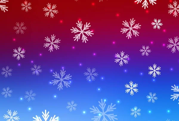 Azul Claro Fondo Vector Rojo Con Copos Nieve Navidad Estrellas — Vector de stock