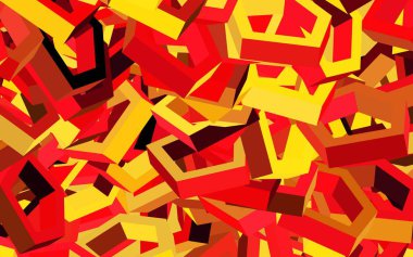 Koyu kırmızı, altıgen şekilli sarı vektör düzeni. Bulanık yüzeyde renkli altıgenlerin çizimi. Web sitesi posterleri, afişler için tasarım.