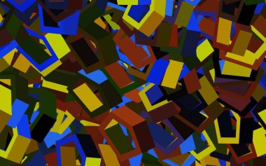 Koyu mavi, sarı vektör desenli ve renkli altıgenli. Renkli altıgenli bulanık arkaplan. İş ilanınız için tasarım.