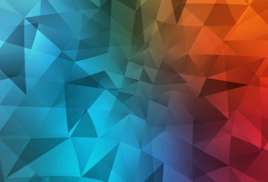 Açık Mavi, Kırmızı vektör soyut mozaik fon. Üçgenli parlak renkli çizimler. Cep telefonunun arka planının şablonu.