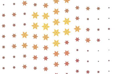 Açık kırmızı, sarı vektör arka plan, güzel kar taneleri, yıldızlar. Yılbaşı tarzında kar yağan rengarenk bir tasvir. Yeni Yıl broşürleri için temel bölüm.