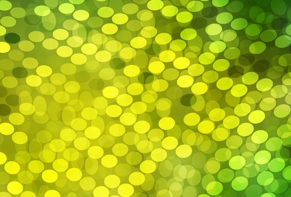 Světle Zelená Žlutá Vektorová Dispozice Kruhovými Tvary Ilustrace Množinou Zářících — Stockový vektor