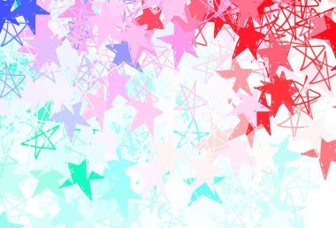 Açık yeşil, gökyüzü yıldızlı kırmızı vektör şablonu. Soyut şablondaki yıldızlarla dekoratif parlak illüstrasyon. Reklamınız, posteriniz, afişiniz için en iyi tasarım.