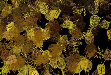 Koyu sarı vektör karalama düzeni ağaçlar, dallar. Basit soyut arkaplandaki ağaçlar eğimli. Web siteleri ve pankartlar için desenli desen.