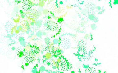 Açık yeşil vektör karalama arkaplanı çiçekli modern soyut çizim. Çocuk kitapları için renkli desen.