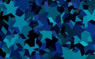 Koyu mavi, parlak yıldızlı yeşil vektör düzeni. Renkli yıldızlı soyut çizimler. Fütürist reklamlar ve kitapçıklar için şablon.