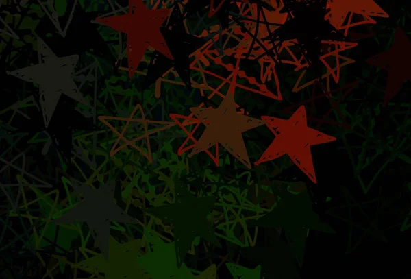 Koyu Yeşil Kırmızı Vektör Arkaplan Xmas Kar Taneleri Yıldızlar Karlı — Stok Vektör