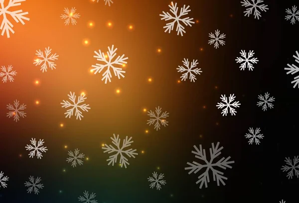 Textura Vetor Laranja Escuro Com Flocos Neve Coloridos Estrelas Ilustração —  Vetores de Stock