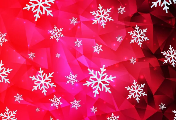 Patrón Vector Rojo Claro Con Copos Nieve Navidad Estrellas Ilustración — Archivo Imágenes Vectoriales