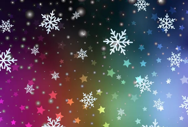 Textura Vetorial Multicolor Escura Com Flocos Neve Coloridos Estrelas Glitter —  Vetores de Stock