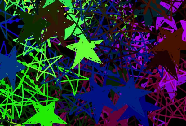 Plantilla Vectorial Multicolor Oscuro Con Copos Nieve Hielo Estrellas Ilustración — Vector de stock