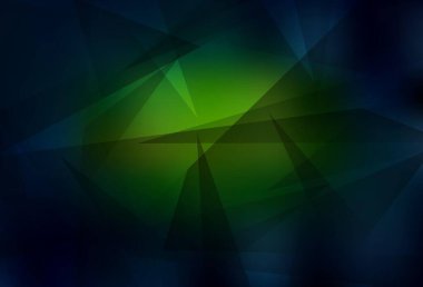 Koyu yeşil, kristalleri ve üçgenleri olan sarı vektör şablonu. Soyut üçgenli dekoratif tasarım. Duvar kağıtları için zarif tasarım.