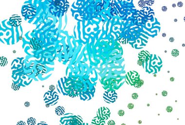 Açık mavi, Memphis şekilli yeşil vektör arkaplan. Renkli rastgele şekillerle modern soyut illüstrasyon. Web siteniz için basit tasarım.