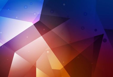 Açık mavi, üçgenli kırmızı vektör arkaplan. Üçgen şekilli ışıltılı soyut çizimler. Broşürler, broşürler için desen