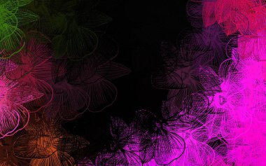 Koyu pembe, çiçekli yeşil vektör karalama düzeni. Çiçekli yepyeni renkli bir illüstrasyon. Tasarımınız için yeni şablon.