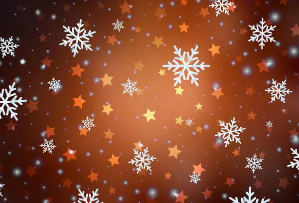 美しい雪の結晶 星とダークオレンジのベクトル背景 クリスマススタイルで雪とグラデーションカラフルなイラスト 新年の広告 小冊子のデザイン — ストックベクタ
