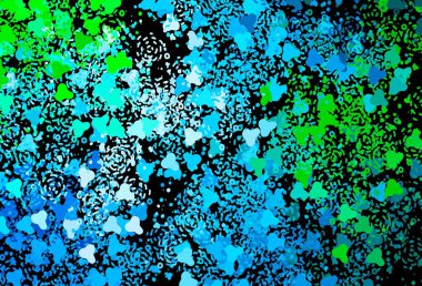 Koyu mavi, Memphis şekilli yeşil vektör arkaplan. Modern tarzda değişen renkli kaotik formlar. Duvar kağıtları için zarif tasarım.