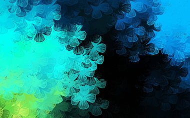 Koyu mavi, yeşil vektör karalama arkaplanı ağaçlar, dallar. Çiçekli zarif, parlak bir illüstrasyon. İşiniz için yeni tasarım.