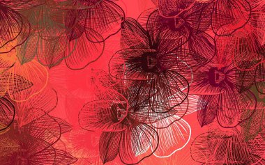 Açık kırmızı vektör arkaplanı çiçeklerle karalıyor. Çiçeklerle bulanık şekilli yaratıcı çizimler. Web ve broşürler için elle boyanmış tasarım.