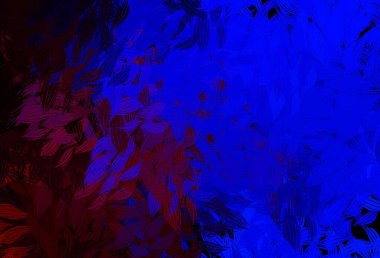 Koyu mavi, kırmızı vektör çizimi ve yapraklar. Yapraklar ve karalamalar ile soyut çizimler. Web siteniz için Doodle tasarımı.