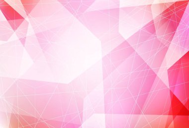 Çizgileri ve üçgenleri olan açık pembe vektör düzeni. Soyut arkaplanda renkli eğimli üçgenler. Broşürler, broşürler için desen