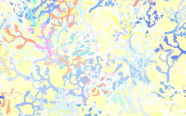 Hafif çokrenkli vektör karalama desenli yapraklar, dallar. Yaprakları ve dalları olan yepyeni renkli bir illüstrasyon. Tasarımınız için yeni şablon.