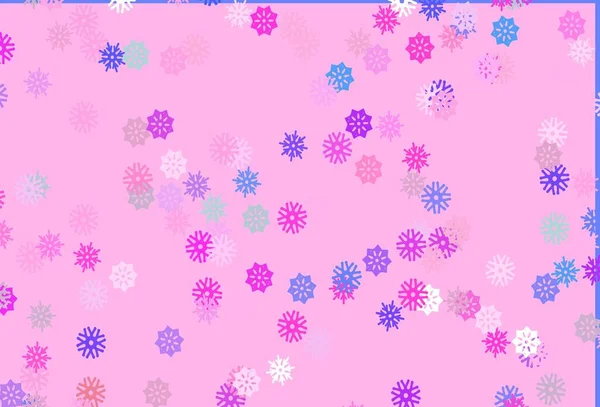 淡淡的粉红 蓝色的矢量覆盖美丽的雪花 用圣诞风格的雪把彩绘的插图显示出来 这个图案可以用来做新年传单 — 图库矢量图片