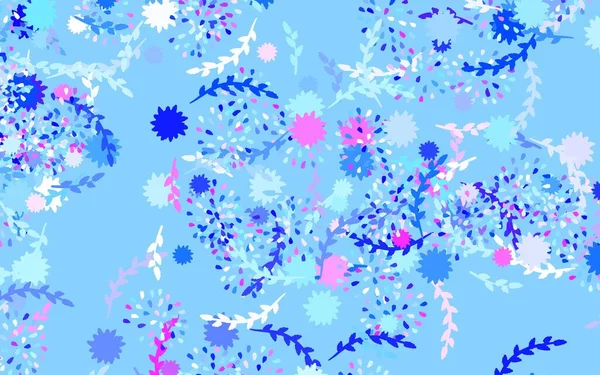 Hellrosa Blauer Vektor Abstrakter Hintergrund Mit Blumen Rosen Gekritzelte Illustration — Stockvektor