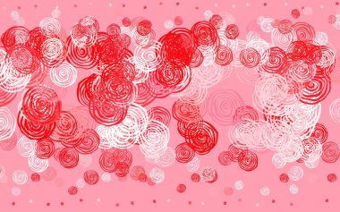 Açık kırmızı vektör, güllü zarif bir şablon. Çiçeklerle karalama tarzında renkli çizimler. Web ve broşürler için elle boyanmış tasarım.