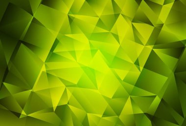 Açık yeşil, kristalli sarı vektör şablonu, üçgenler. Soyut üçgenli dekoratif tasarım. Broşürler, broşürler için desen