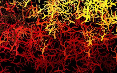 Koyu kırmızı, sarı vektör soyut desenli yapraklı, dallı. Beyaz arka planda eskiz karalamalar. Web ve broşürler için elle boyanmış tasarım.