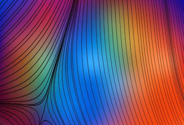 Çizgileri olan koyu renkli vektör arkaplanı. Renkli çizgileri ve şekilleri olan bir örnek. Web siteniz için soyut tasarım.