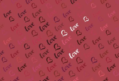 Açık pembe, güzel kalpleri olan kırmızı vektör dokusu. Soyut şablondaki kalplerle parlayan illüstrasyon. Yıldönümü için bir iş ilanı tasarlamak.