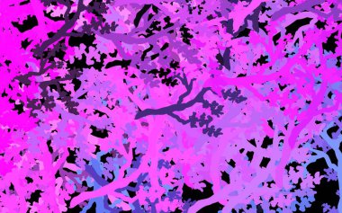 Koyu mor, ağaçlı, dallı pembe vektör şablonu. Ağaçlarla basit bir şekilde yepyeni renkli bir illüstrasyon. İş tasarımınız için yepyeni bir tarz.