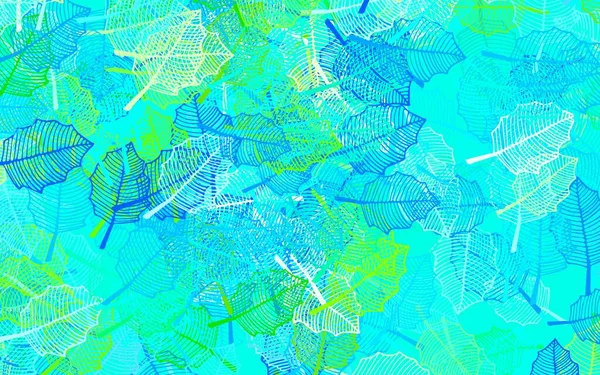 Azul Claro Patrón Garabatos Vector Verde Con Hojas Ilustración Abstracta — Vector de stock