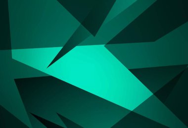 Koyu yeşil vektör arkaplanı, çizgiler, üçgenler. Renkli üçgenlerin olduğu bir resim. Broşürler, broşürler için desen