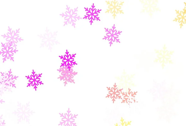 Rosa Claro Textura Vectorial Amarilla Con Copos Nieve Colores Estrellas — Vector de stock