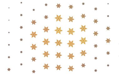 Yılbaşı kar taneleri ve yıldızlı hafif turuncu vektör deseni. Kar taneleriyle modern geometrik soyut çizim. Yeni yıl posterleri, afişler için tasarım.